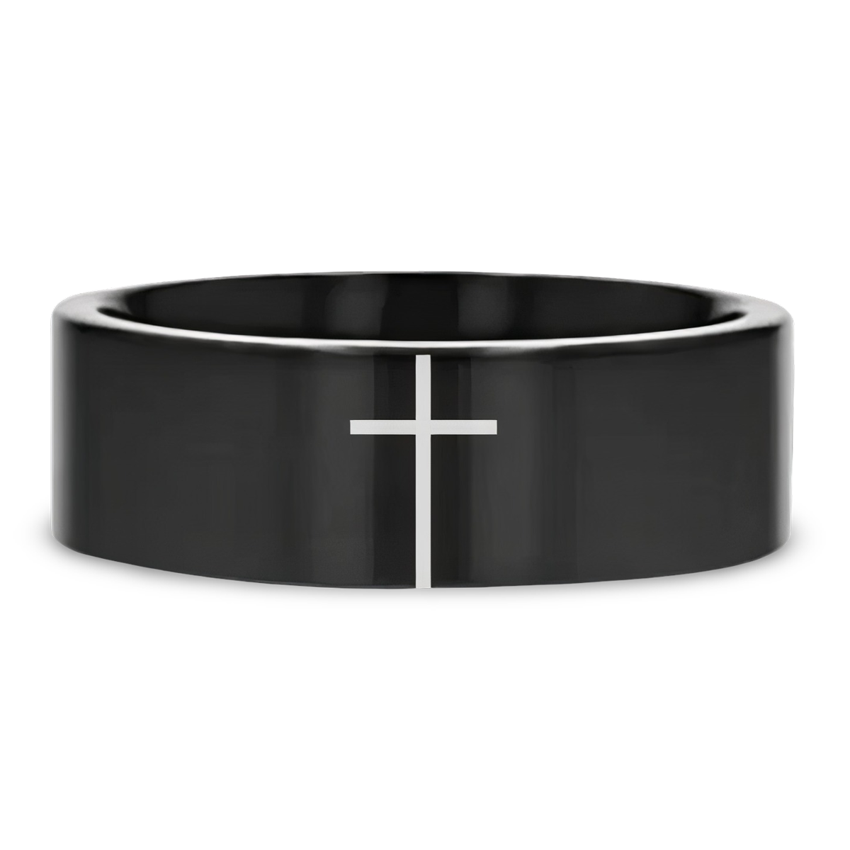 Minimalistic Cross Black Tungsten Ring 