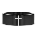 Minimalistic Cross Black Tungsten Ring 