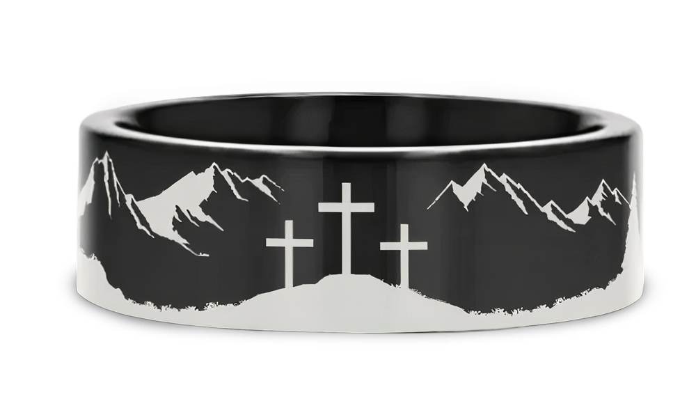 Crosses on Mountain Scenery Ring 