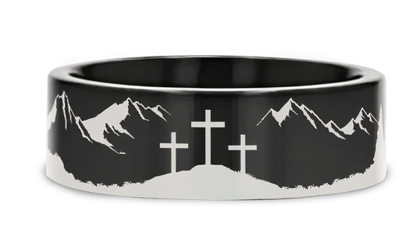 Crosses on Mountain Scenery Ring 