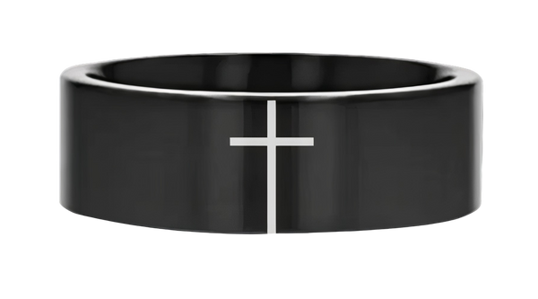Minimalistic Cross Black Tungsten Ring 