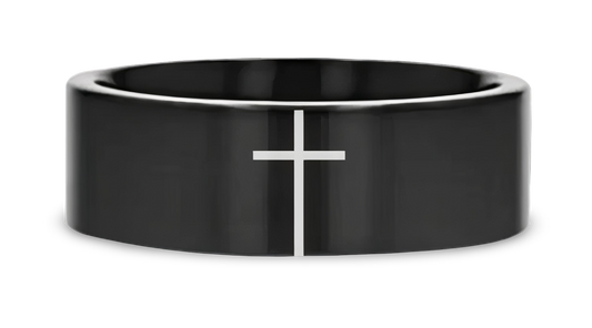 Minimalistic Cross Black Tungsten Ring 