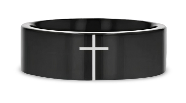 Minimalistic Cross Black Tungsten Ring 