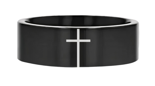 Minimalistic Cross Black Tungsten Ring 