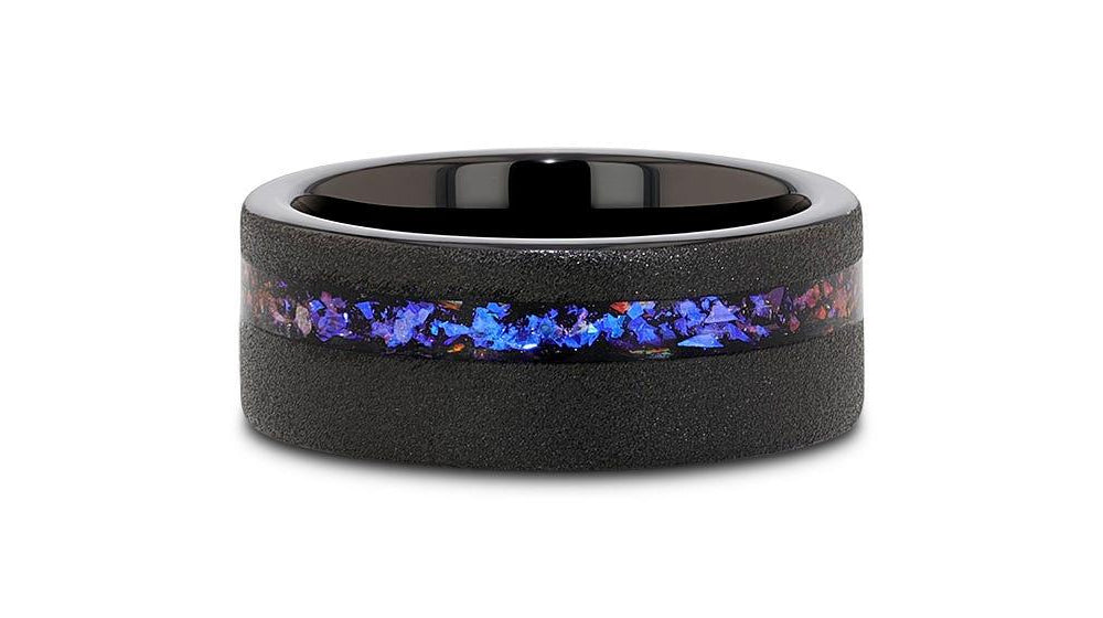 Crushed Alexandrite Ring in Sandblasted Black Tungsten 