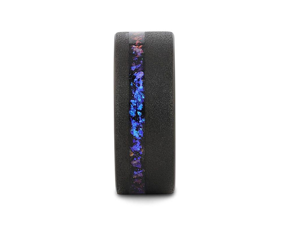 Crushed Alexandrite Ring in Sandblasted Black Tungsten 