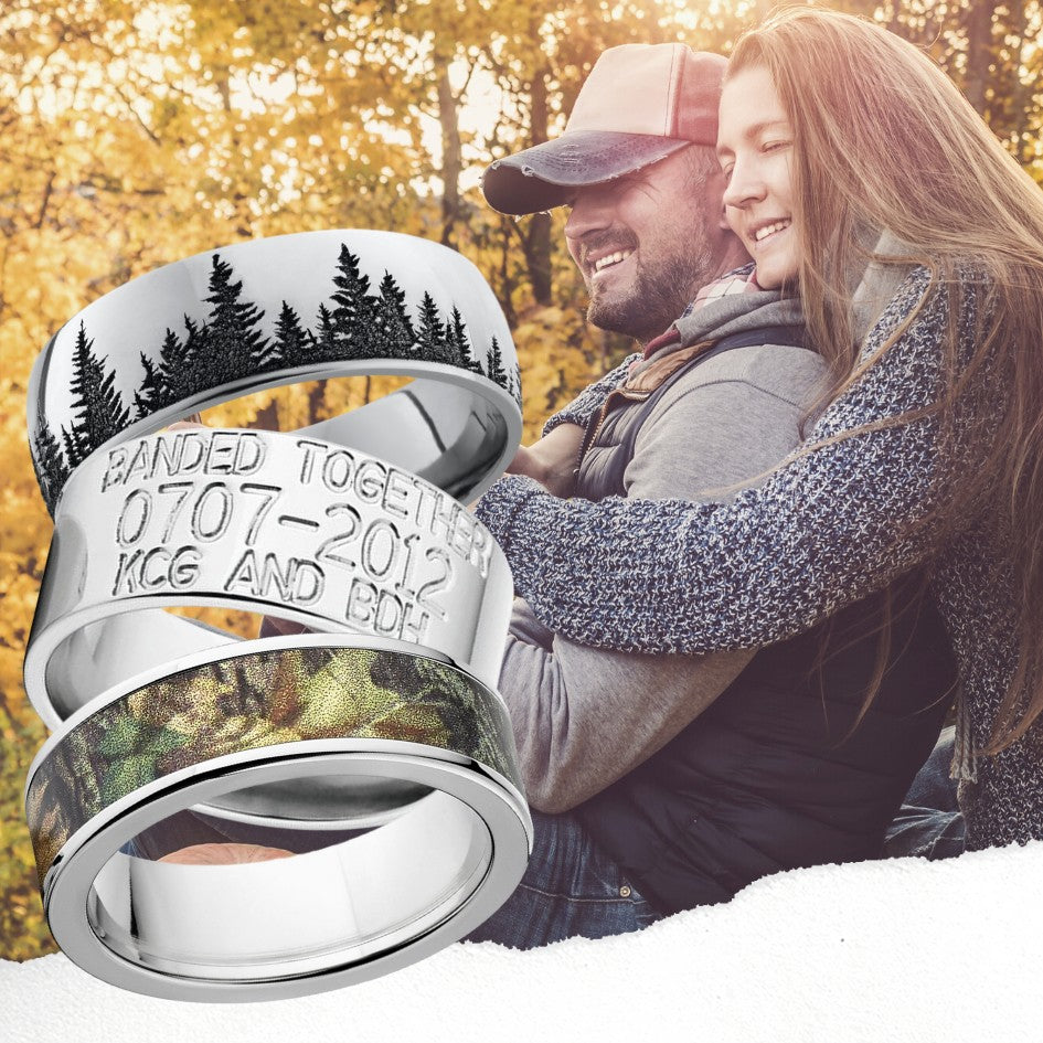 Amazon.com: His & Her Black Titanium Camo Sterling Silver Halo Engagement  Wedding Ring Set (Size His 07, Hers 05) : Clothing, Shoes & Jewelry