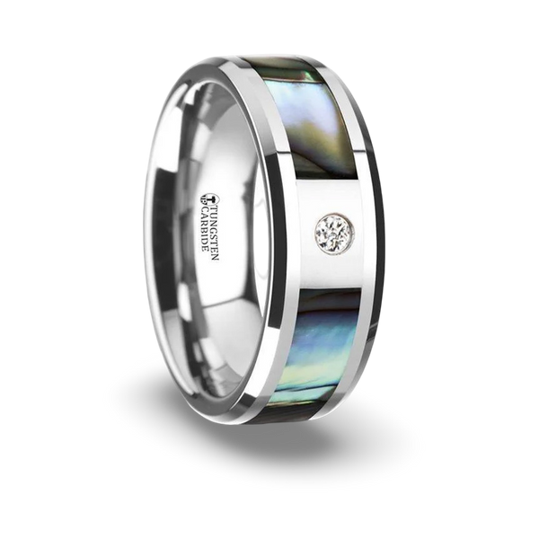 Mother of Pearl Inlay Tungsten Ring with Diamond 