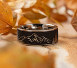 Mountain Scene Ring with Trees - 9mm Titanium 