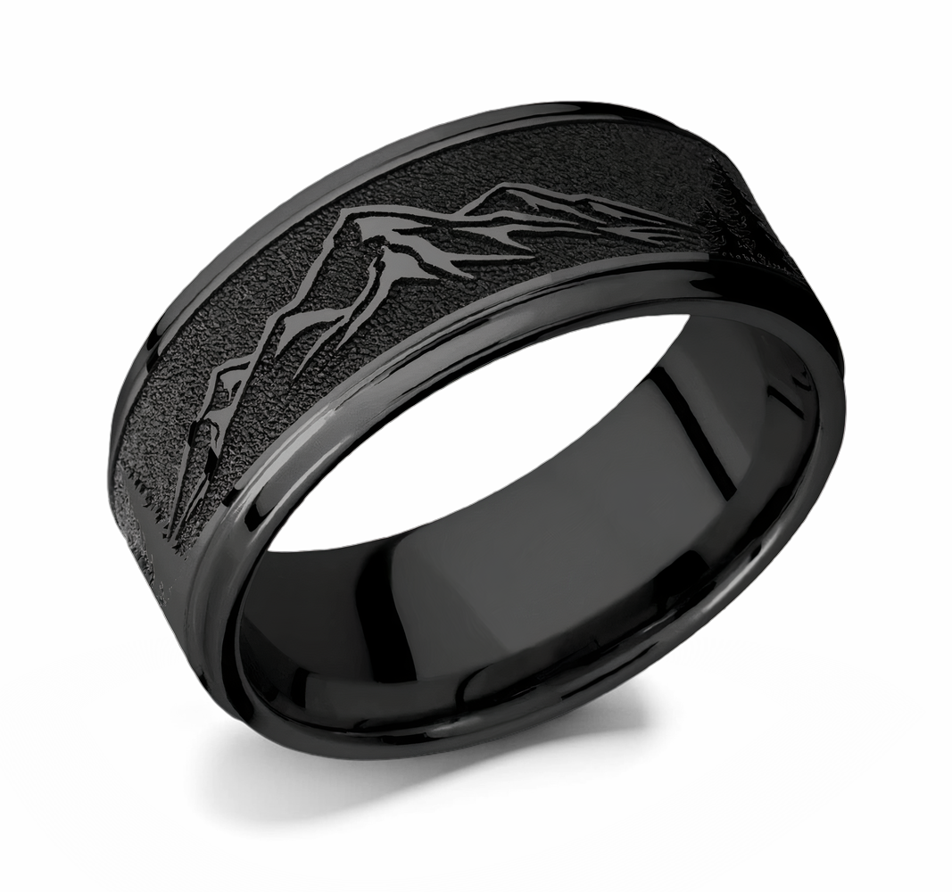 Mountain Pattern Ring - Black Zirconium 9mm 