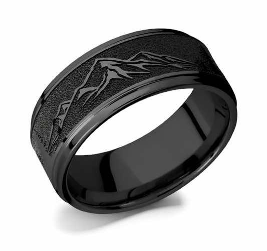 Mountain Pattern Ring - Black Zirconium 9mm 