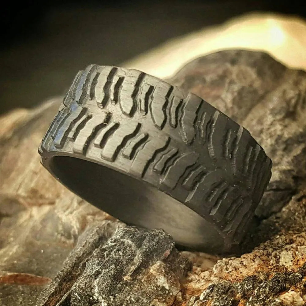 Carbon Fiber Tire Tread Ring - Tough Wedding Band 