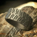 Carbon Fiber Tire Tread Ring - Tough Wedding Band - Camo Ever After