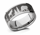 Ring with Laser Carved Bear Moose Deer and Mountains - 9mm 