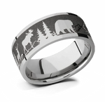 Ring with Laser Carved Bear Moose Deer and Mountains - 9mm 