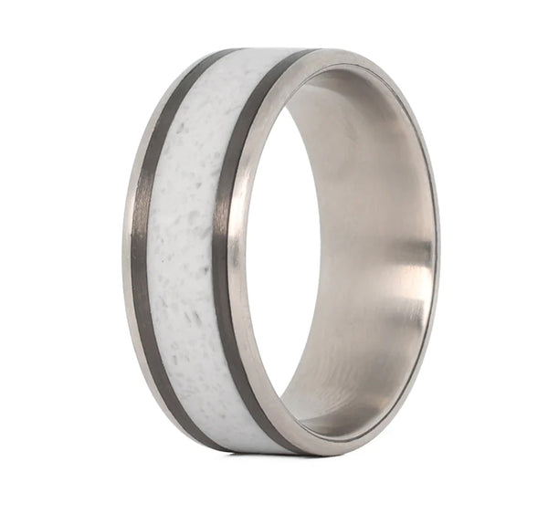 Concrete Wedding RIng with Carbon Fiber & Titanium Sleeve - Camo Ever After