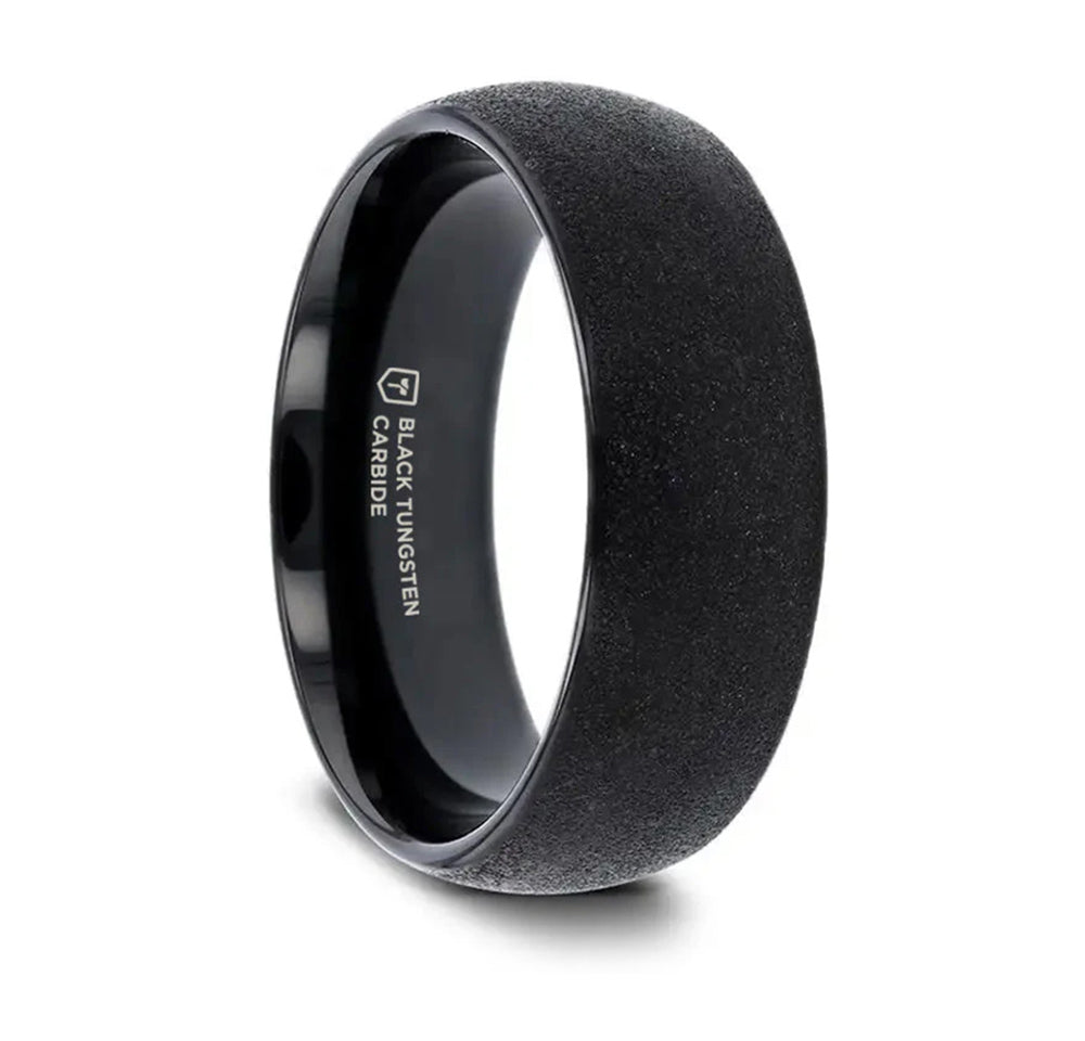 Domed Tungsten Ring with Sandblasted Crystalline Finish 