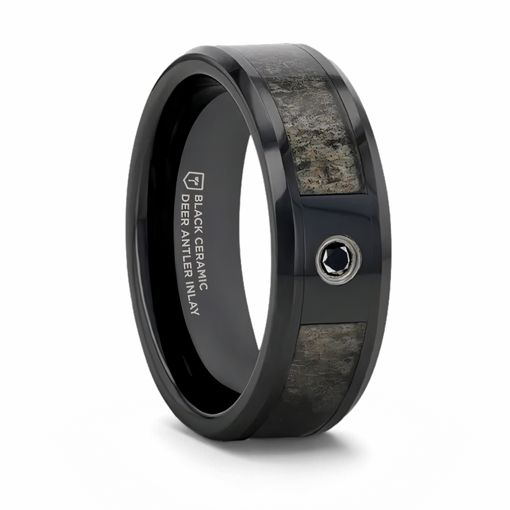 Ombre Antler Inlay Ring with Black Diamond 