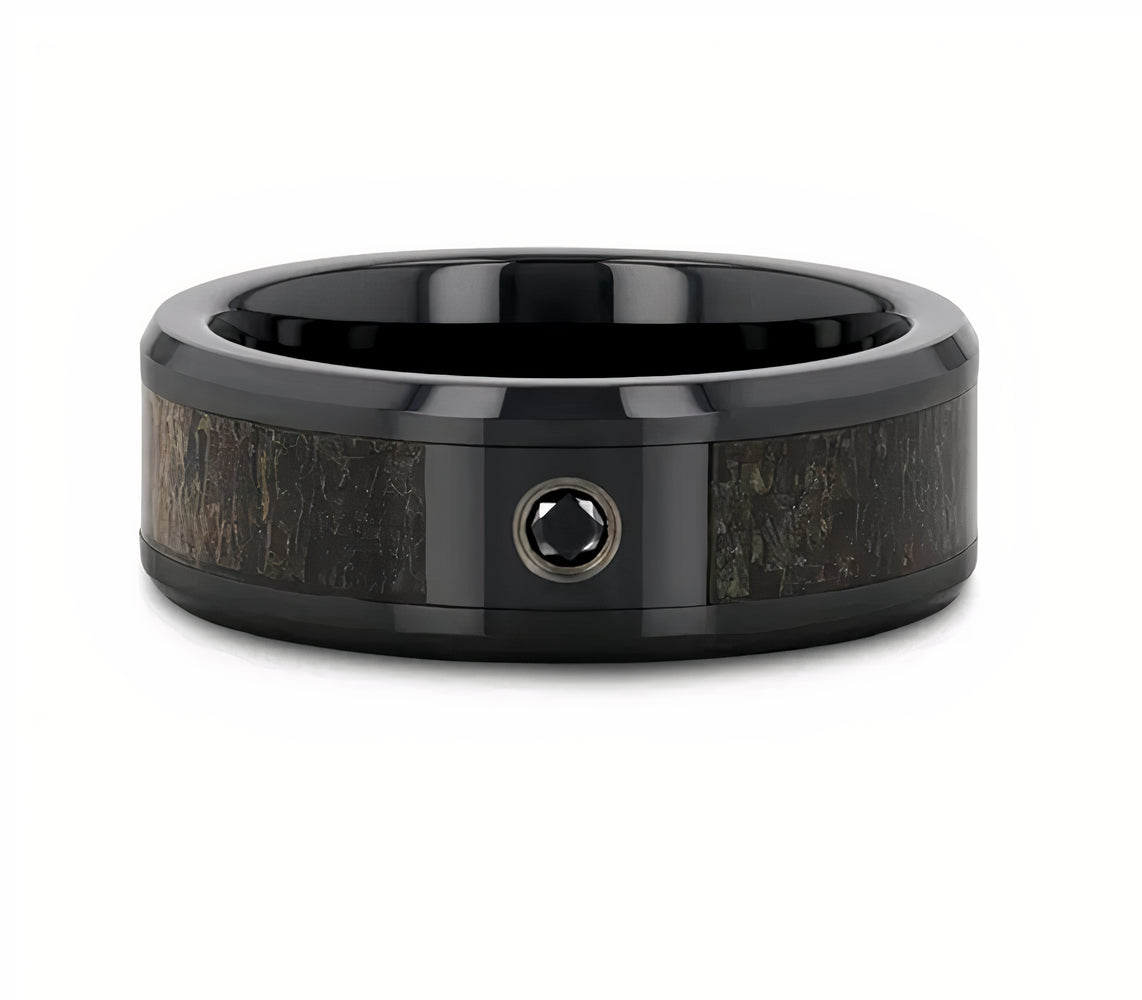Ombre Antler Inlay Ring with Black Diamond 