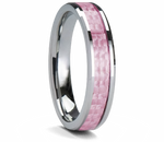 Pink Carbon Fiber Ring Beveled Tungsten 6mm 