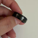 Black Tungsten Christian Ring with Crosses