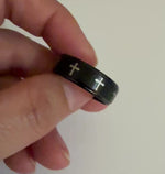 Black Tungsten Christian Ring with Crosses
