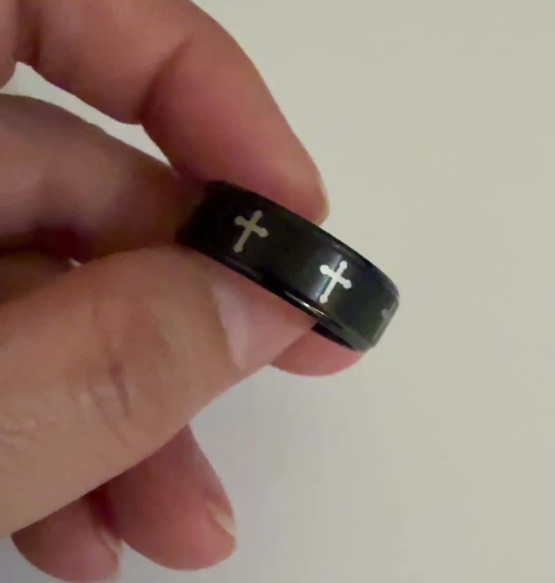 Black Tungsten Christian Ring with Crosses