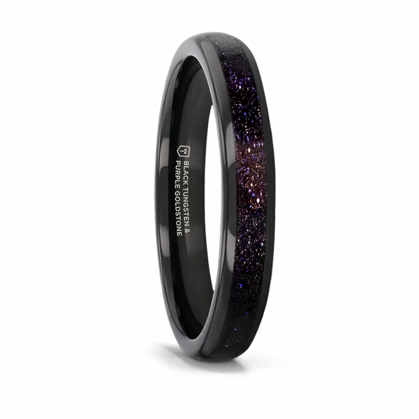 Black Tungsten Ring with Crushed Blue and Purple Goldstone 