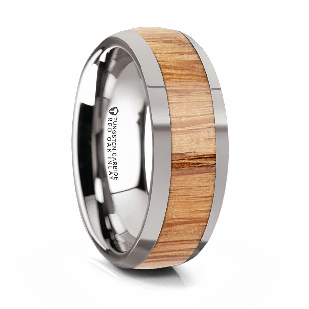 Red Oak Wood Inlay Ring - Tungsten 8mm 