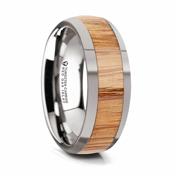 Red Oak Wood Inlay Ring - Tungsten 8mm 
