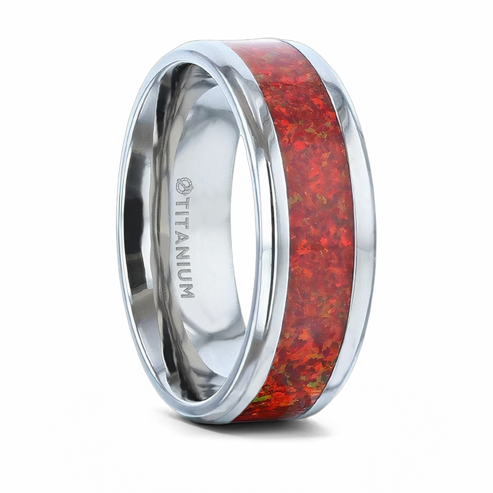Red Opal Ring in Titanium 