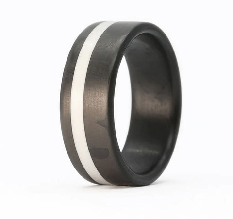 Carbon Fiber Thin White Line Ring