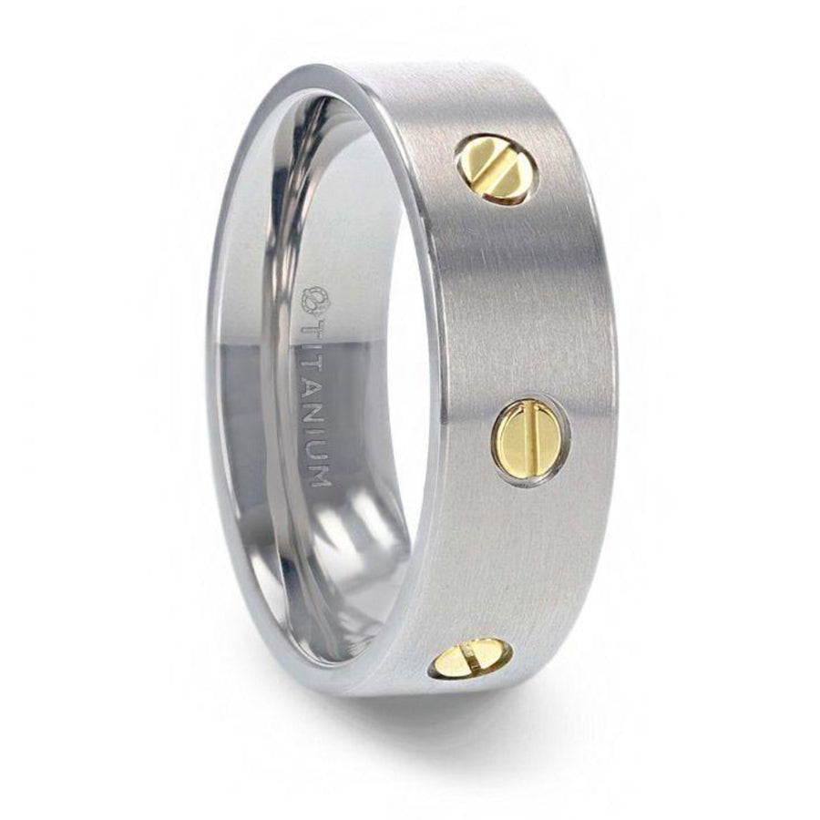 Titanium Mens ring with rotating screw design - Camo Ever After