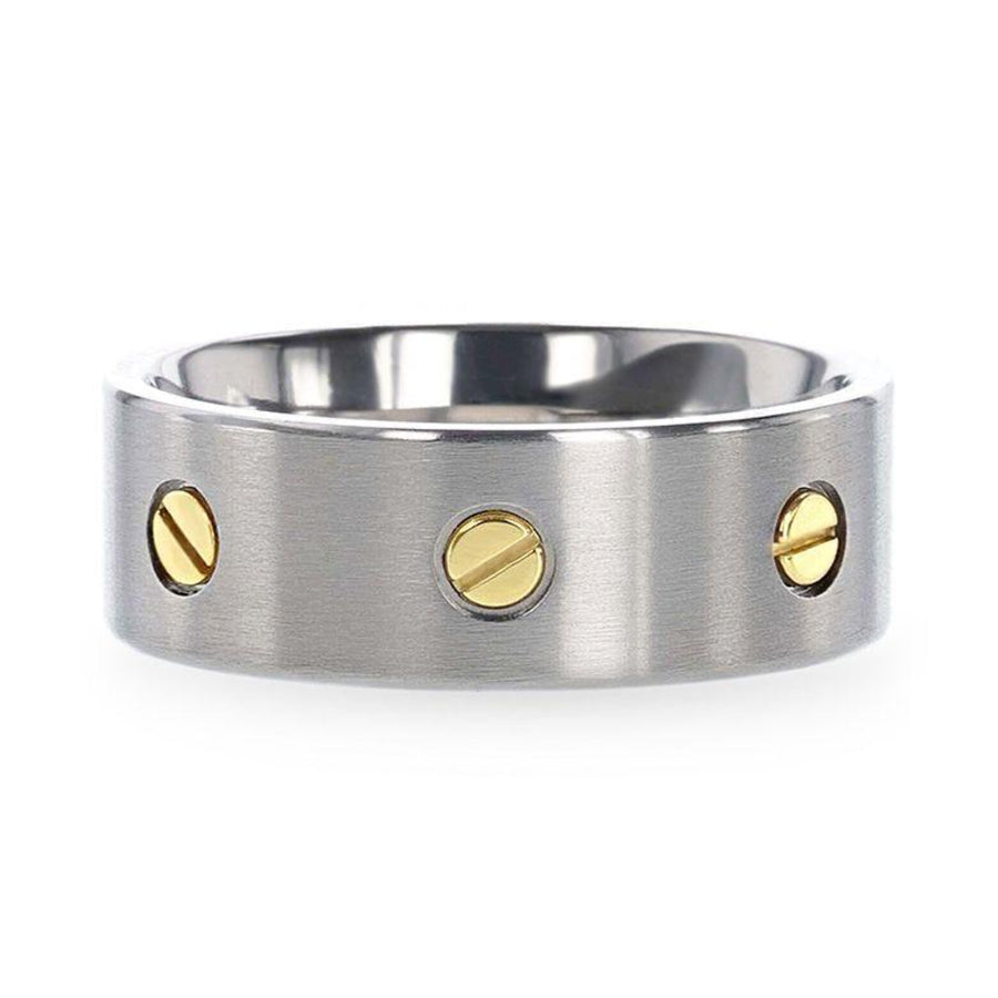 Titanium Brush Finish Ring with Rotating Screw Design 