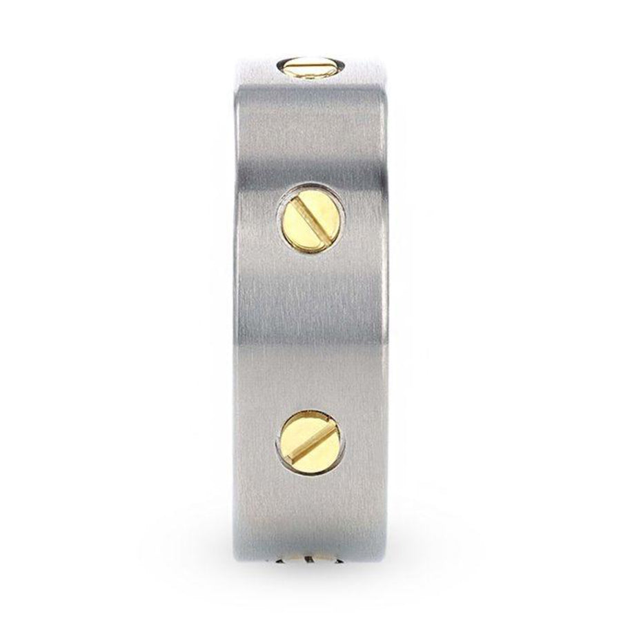 Titanium Brush Finish Ring with Rotating Screw Design 