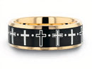 Gold Plated Ring with Crosses and Black Center 
