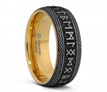 Tungsten Ring with Runes - Gold Plated Sleeve 