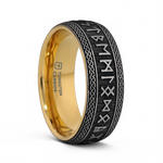 Tungsten Ring with Runes - Gold Plated Sleeve 