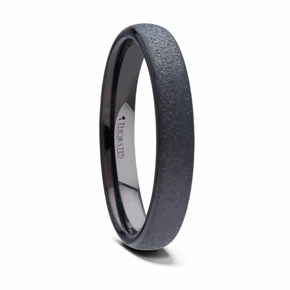 Domed Tungsten Ring with Sandblasted Crystalline Finish 