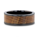 Black Ceramic Ring with Whiskey Barrel Wood Inlay -  8mm 