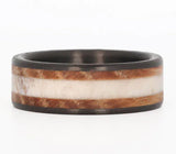 Antler Ring with Whiskey Barrel Wood & Carbon Fiber 