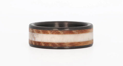 Deer Antler Ring with Whiskey Barrel Wood & Carbon Fiber