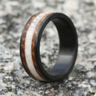 Antler Ring with Whiskey Barrel Wood & Carbon Fiber 