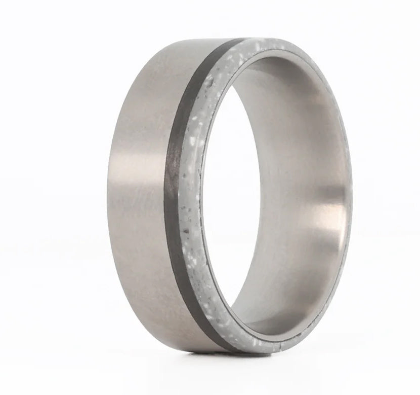 Titanium Ring with Carbon Fiber and Concrete Inlays - Camo Ever After