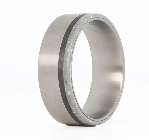 Titanium Ring with Carbon Fiber and Concrete Inlays - Camo Ever After