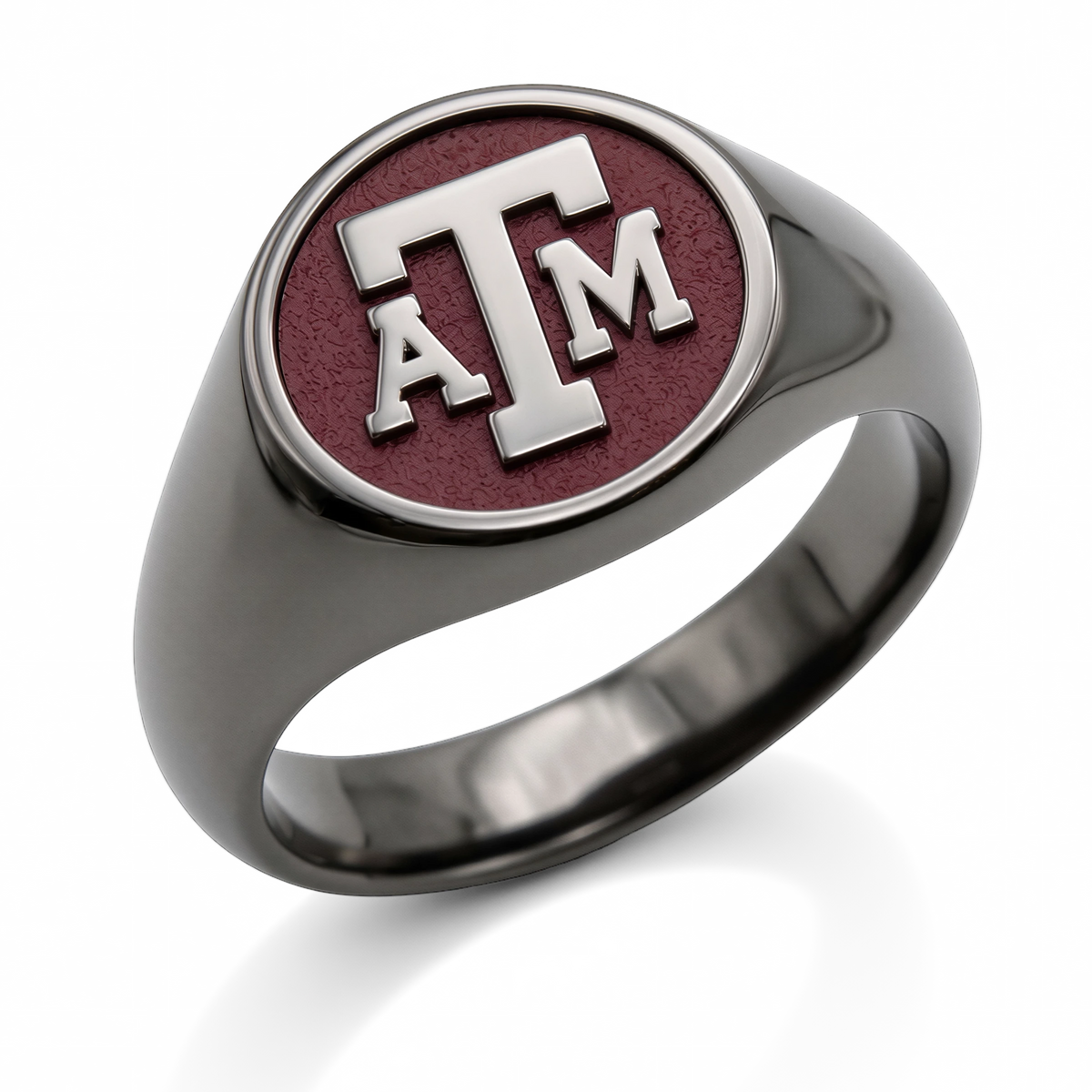 Texas A&M signature oval signet ring in polished black zirconium with university emblem