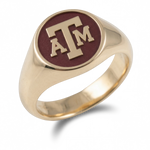 Texas A&M signature oval signet ring in polished 14K yellow gold with university emblem