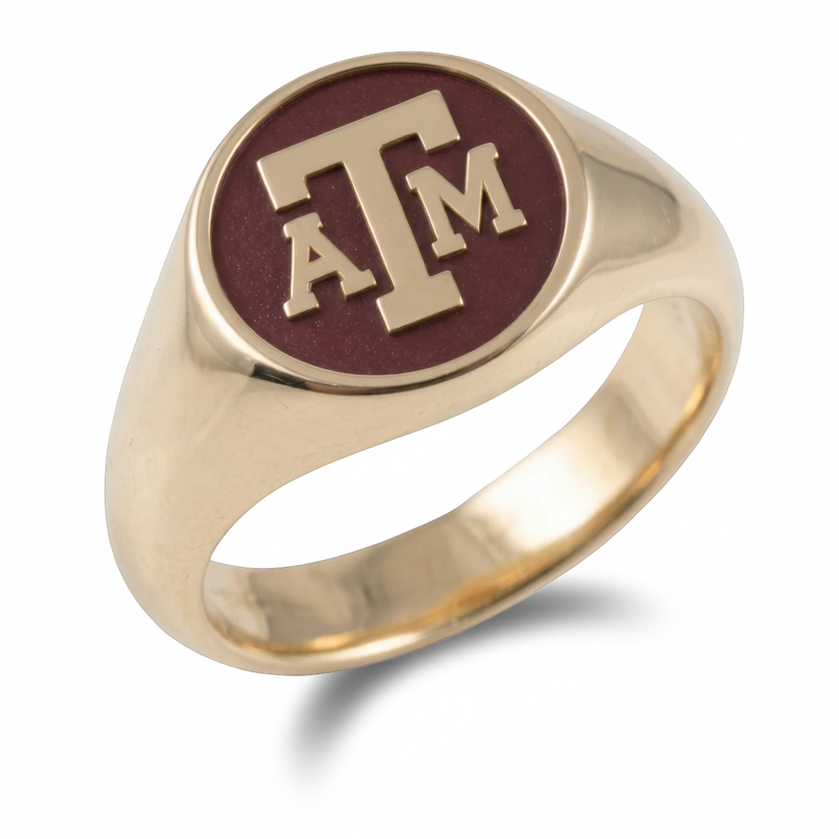 Texas A&M signature oval signet ring in polished 14K yellow gold with university emblem