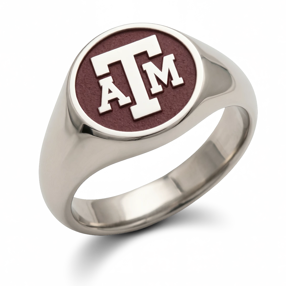 Texas A&M signature oval signet ring in polished titanium with university emblem