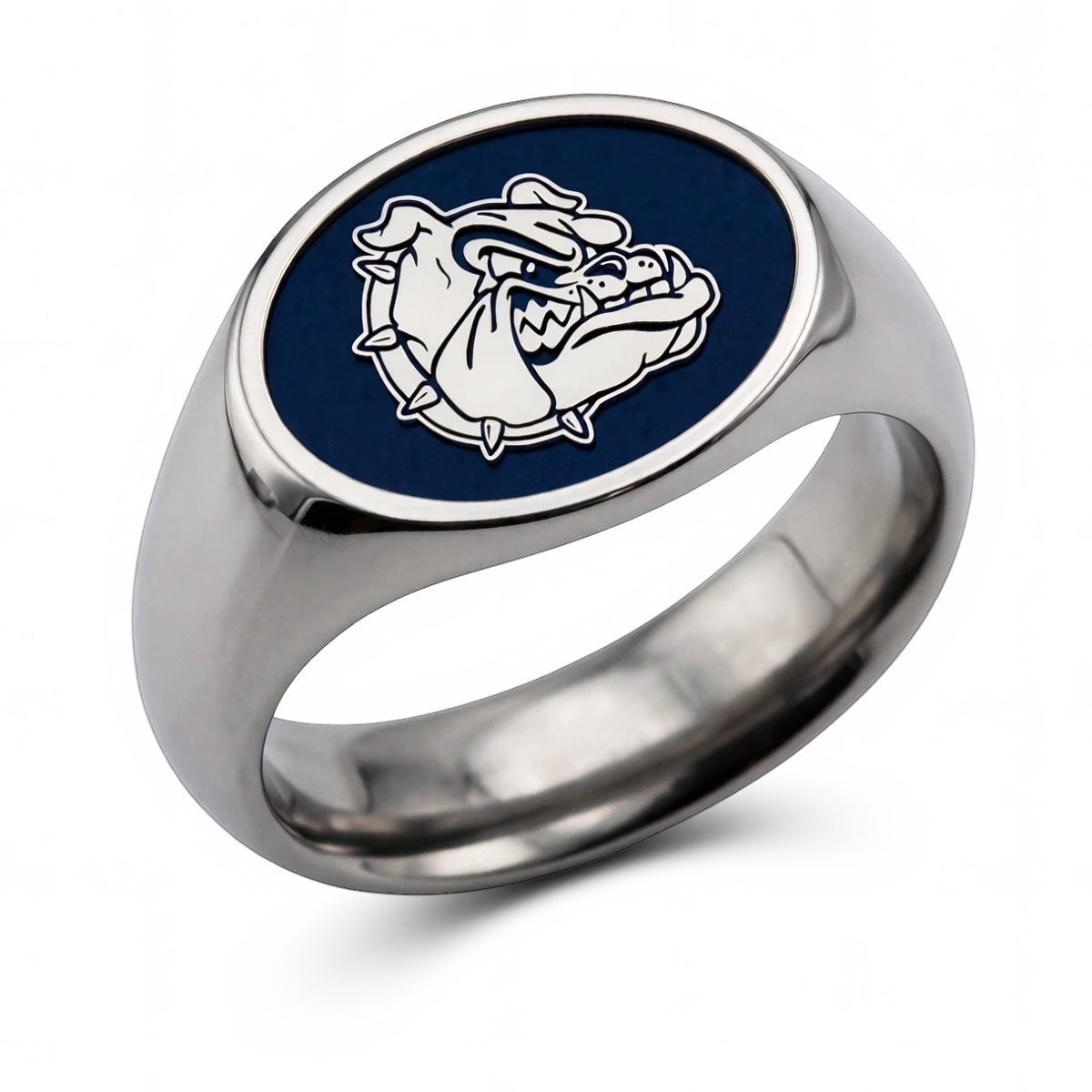 Gonzaga University signature oval signet ring in polished titanium featuring the Gonzaga logo